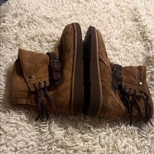 UGG Chestnut Suede Ankle Boot with Logo Patch NWOT